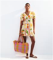 Women's Cream Tropic Print Tie Sleeve Mini Dress New Look