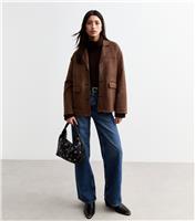 Women's Brown Soft Faux Suede Lightweight Blazer New Look