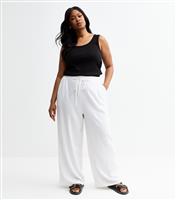 Women's Plus Size White Linen Blend Wide Leg Trousers Curves New Look