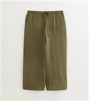 Women's Plus Size Khaki Linen Blend Wide Leg Trousers Curves New Look