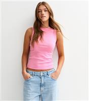 Women's Bright Pink Ribbed Racerback Tank Top New Look