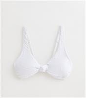 Women's White Broderie Anglaise Knotted Bikini Top New Look