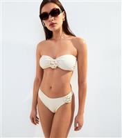 Women's Cream Floral Applique Bandeau Bikini Top New Look