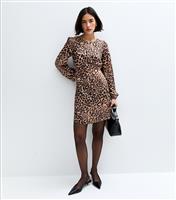 Women's Brown Leopard Print Satin Mini Dress New Look