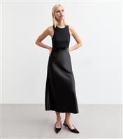Women's Navy Satin Skirt Midi Dress New Look