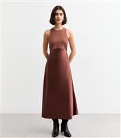 Women's Brown Satin Skirt Midi Dress New Look