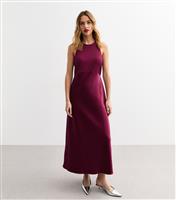 Women's Burgundy Satin Skirt Midi Dress New Look