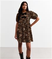 Women's Brown Leopard Print Bow Detail Mini Dress New Look