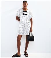 Women's White Spot Print Bow Trim Mini Dress New Look