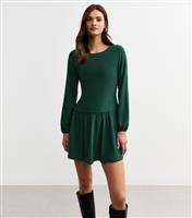 Women's Dark Green Dropped Waist Textured Jersey Mini Dress New Look
