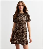 Women's Brown Leopard Print Peter Pan Collar Mini Dress New Look