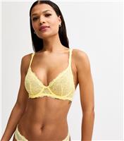 Women's Yellow Rose Lace Non Padded Bra New Look