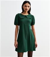 Women's Green Crinkle Collar Detail Mini Dress New Look