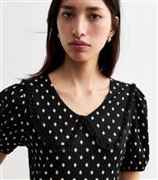 Women's Black Patterned Peter Pan Collar Mini Dress New Look