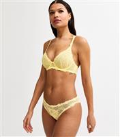 Women's Yellow Rose Lace Brazilian Briefs New Look