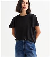 Women's Black Flutter Sleeve T-Shirt New Look