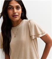 Women's Mink Flutter Sleeve T-Shirt New Look