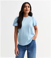 Women's Light Blue Flutter Sleeve T-Shirt New Look