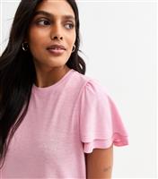 Women's Pink Flutter Sleeve T-Shirt New Look