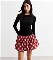 Women's Red 2 in 1 Bubble Hem Long Sleeve Mini Dress New Look