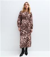 Women's Brown Animal Print Midi Dress New Look