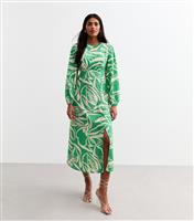 Women's Green Leaf Print Midi Dress New Look