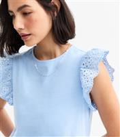 Women's Blue Broderie Anglaise Trim Vest New Look