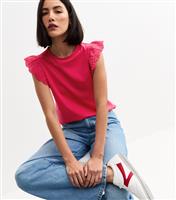 Women's Dark Pink Broderie Anglaise Trim Vest New Look