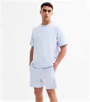 Men's Light Blue Relaxed Panelled Heavyweight Jersey Shorts New Look