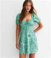 Women's Green Tile Print Milkmaid Mini Dress New Look