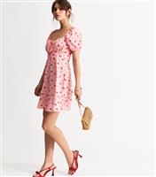 Women's Pink Rose Print Milkmaid Mini Dress New Look
