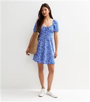 Women's Blue Floral Print Mini Dress New Look