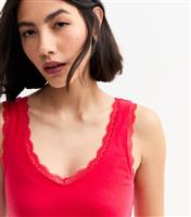 Women's Red Lace Trimmed Jersey Vest New Look