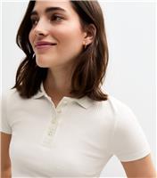 Women's Cream Ribbed Jersey Fitted Polo Top New Look