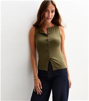 Women's Khaki Rib Jersey Vest New Look