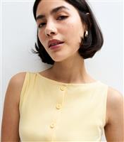 Women's Light Yellow Rib Button Through Tank Top New Look