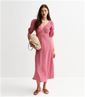 Women's Red Gingham Bow Back Midi Dress New Look