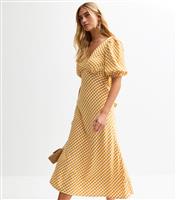 Women's Yellow Gingham Bow Back Midi Dress New Look