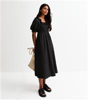 Women's Black Frilly Trimmed Smock Midi Dress New Look