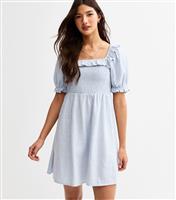 Women's Light Blue Puff Sleeve Shirred Mini Dress New Look