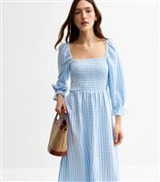 Women's Blue Gingham Check Midi Dress New Look