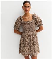Women's Brown Leopard Print Shirred Mini Dress New Look