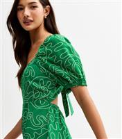 Women's Green Swirl Print Bow Back Playsuit New Look