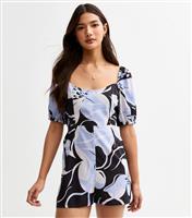 Women's Blue Floral Print Tie Back Playsuit New Look