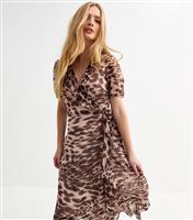 Women's Brown Animal Print Chiffon Wrap Midi Dress New Look