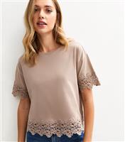 Women's Mink Cutwork Trim T-Shirt New Look