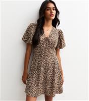 Women's Brown Leopard Print Tie Front Mini Dress New Look