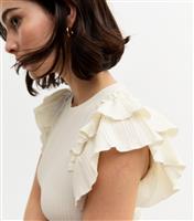 Women's Cream Ruffle Trim Rib Jersey Vest New Look