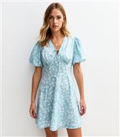 Women's Blue Floral Print V-Neck Mini Dress New Look