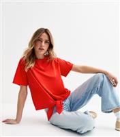 Women's Red Tie Front T-Shirt New Look